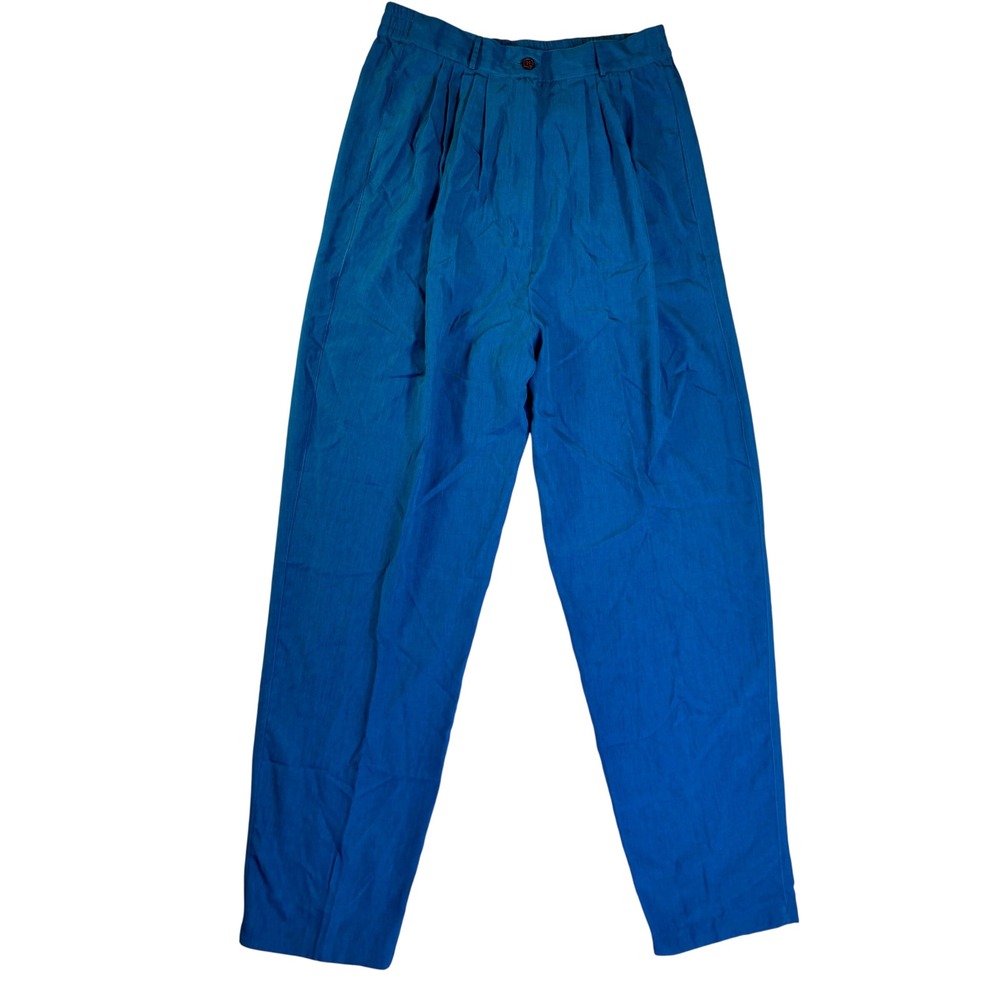 Worthington Vintage Teal Blue Pleated High Waist Tapered Leg Pants 12T 244-0881